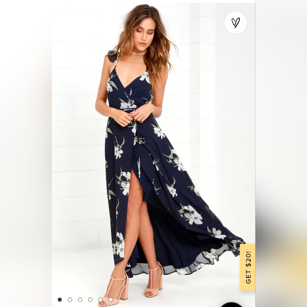 Lulus Navy Wrap Dress Floral NWT